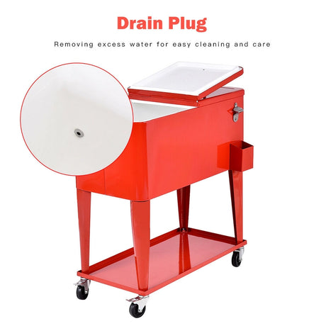 76L Portable Outdoor Rolling Cooler with Shelf for Party & BBQ