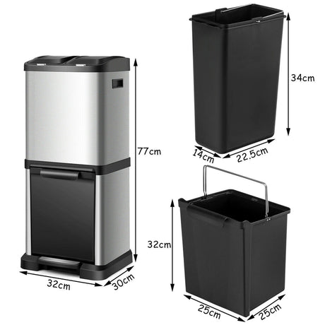 8.5 Gallon Garbage Bin with Pedal and 3 Buckets