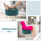 Round Velvet Ottoman Footrest Table Dressing Chair with Metal Legs-Green