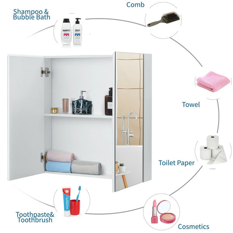 2-Tier Wall-Mounted Storage Cabinet with Double Mirror Doors