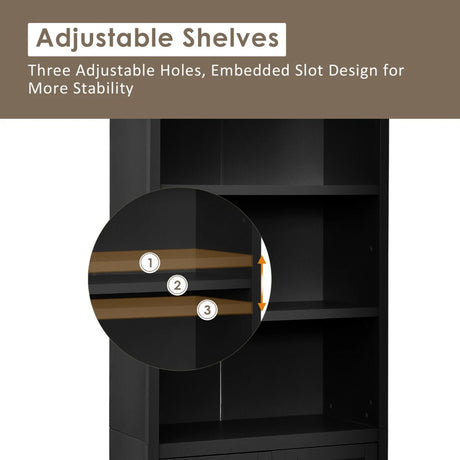 3-Shelf Bookcase with Double Doors &amp; Adjustable Shelves &amp; Cabinet-Black