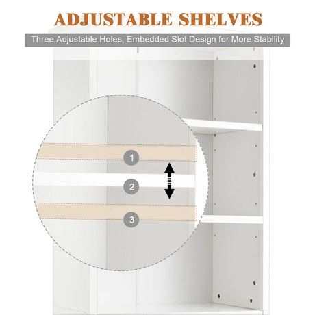 3-Shelf Bookcase with Double Doors &amp; Adjustable Shelves &amp; Cabinet-White