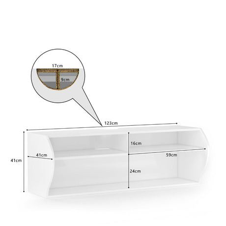 48.5 Inch 2 Tier Modern Wall Mounted Hanging Floating Shelf-White