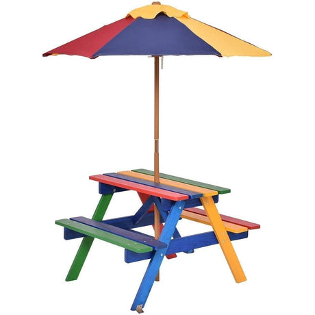 Kids Solid Wood Picnic Table Set with Umbrella