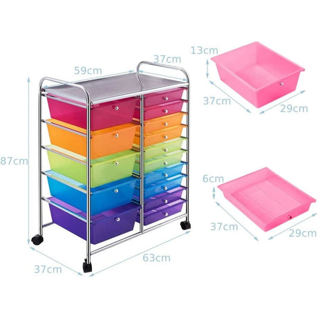 15 Drawer Rolling Storage Cart with Wheels for Home Office Multi-color
