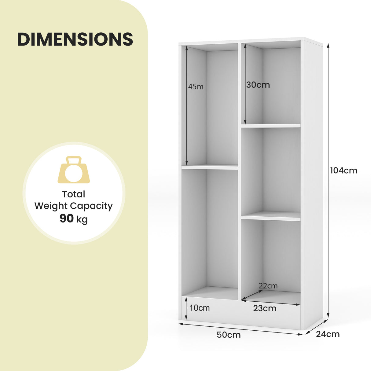5-Cube Freestanding Storage Bookshelf with 2 Anti-Tipping Kits-White