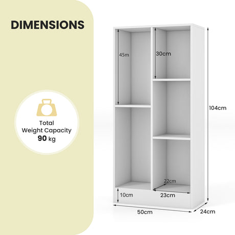 5-Cube Freestanding Storage Bookshelf with 2 Anti-Tipping Kits-White