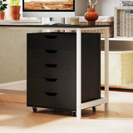 5 Drawer Chest with Lockable Wheels for Home Office-Black