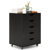 5 Drawer Chest with Lockable Wheels for Home Office-Black