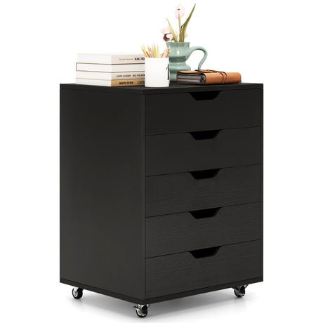 5 Drawer Chest with Lockable Wheels for Home Office-Black