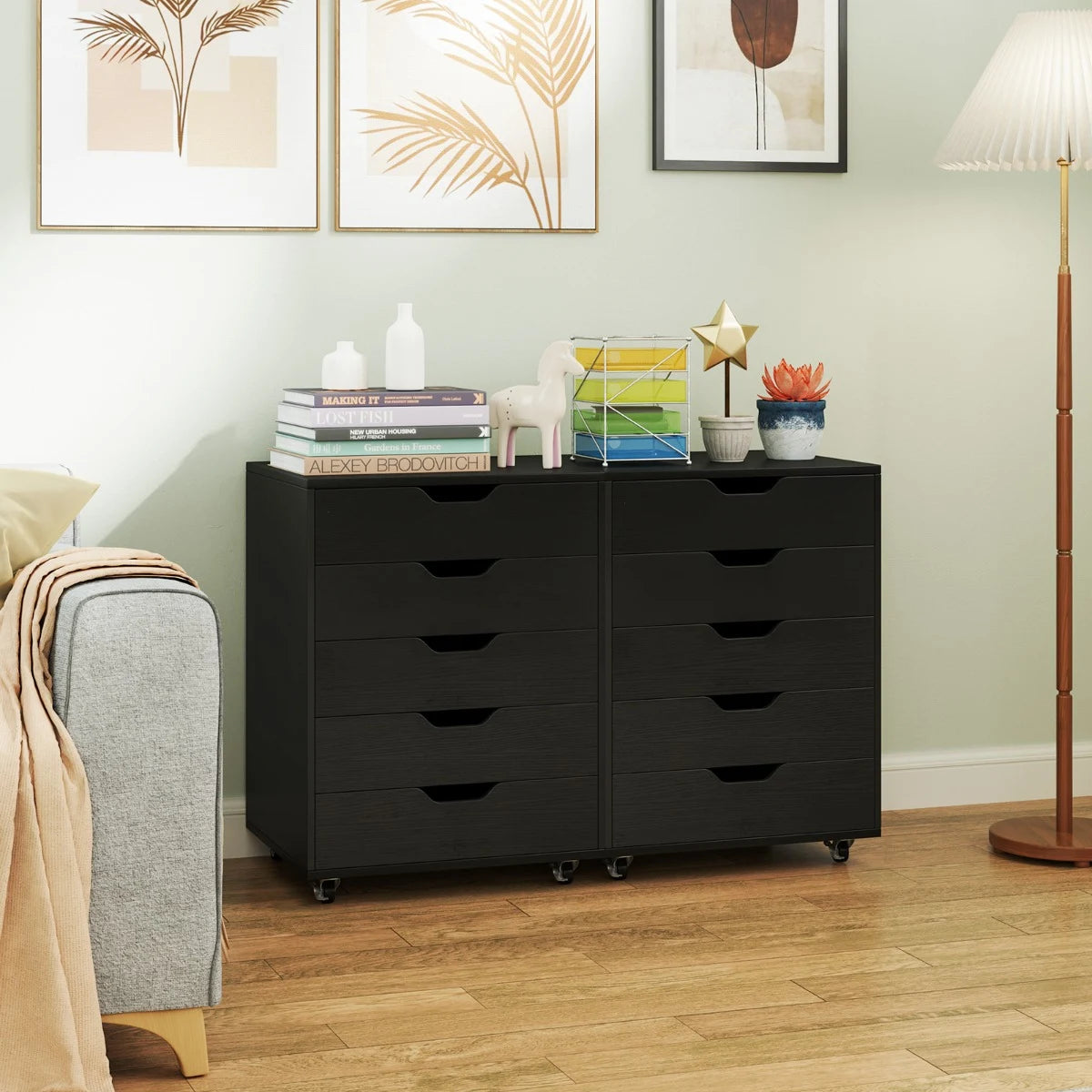 5 Drawer Chest with Lockable Wheels for Home Office-Black