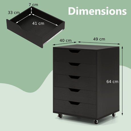 5 Drawer Chest with Lockable Wheels for Home Office-Black