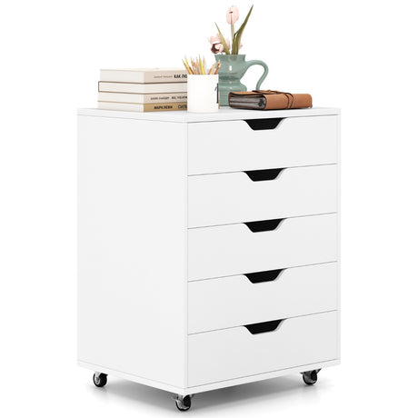 Roll container with 5 drawers Mobile filing cabinet with wheels 48 x 39.5 x 65.5 cm White