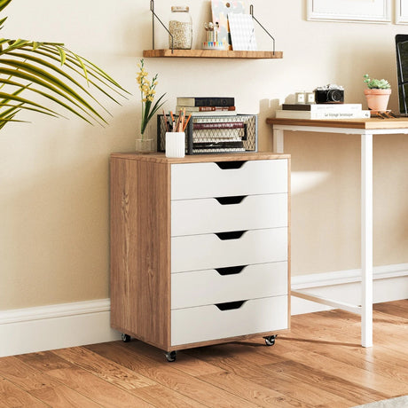 Versatile Storage Cabinet with Wheels for Home Office-Natural