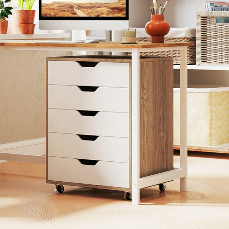 Versatile Storage Cabinet with Wheels for Home Office-Natural