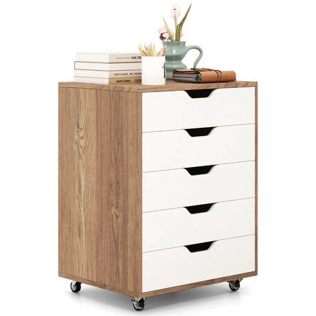 Versatile Storage Cabinet with Wheels for Home Office-Natural