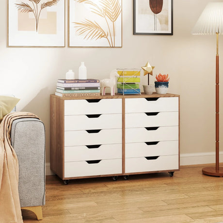 Versatile Storage Cabinet with Wheels for Home Office-Natural