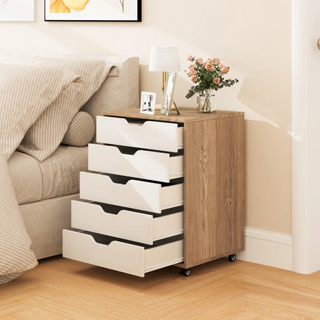 Versatile Storage Cabinet with Wheels for Home Office-Natural