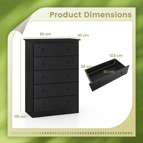 115cm Tall Wooden Storage Organizer Dresser with Metal Sliding Rails-Black