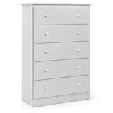 5-Drawer Wooden Storage Tower Cabinet with Anti-tip Kit and Easy Pull Handles-White