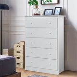 5-Drawer Wooden Storage Tower Cabinet with Anti-tip Kit and Easy Pull Handles-White