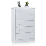 5-Drawer Wooden Storage Tower Cabinet with Anti-tip Kit and Easy Pull Handles-White