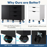 Mobile Storage Unit with 5 Drawers and Cupboard-White-Black