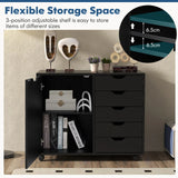 Mobile Storage Unit with 5 Drawers and Cupboard-White-Black