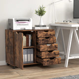 Mobile Storage Unit with 5 Drawers and Cupboard-White-Brown
