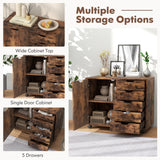 Mobile Storage Unit with 5 Drawers and Cupboard-White-Brown