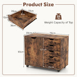 Mobile Storage Unit with 5 Drawers and Cupboard-White-Brown