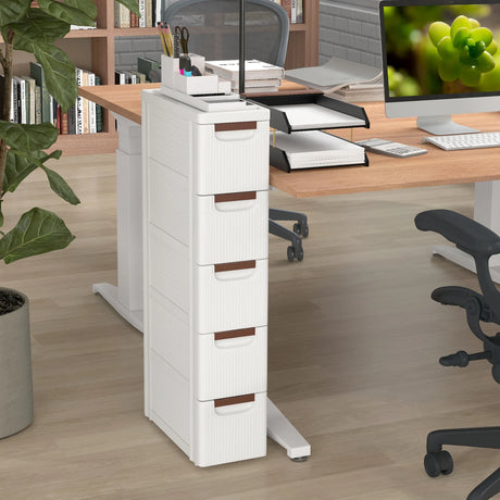 3/4/5/6-Drawer Rolling Organizer Unit Narrow Storage Cabinet with Built-In Wheels for Small Space-5-Drawer