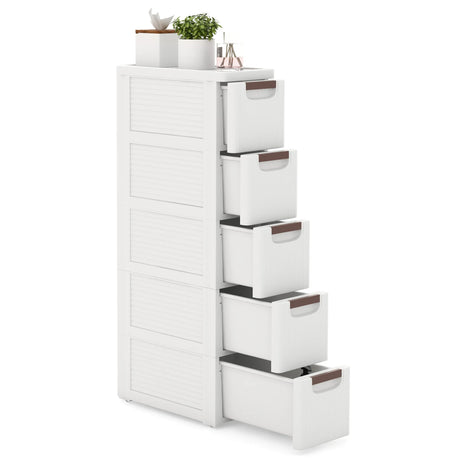 3/4/5/6-Drawer Rolling Organizer Unit Narrow Storage Cabinet with Built-In Wheels for Small Space-5-Drawer