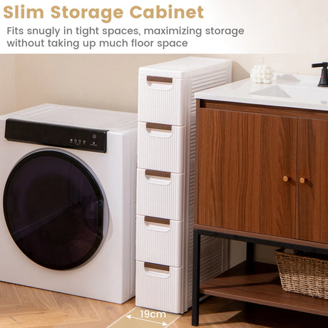 3/4/5/6-Drawer Rolling Organizer Unit Narrow Storage Cabinet with Built-In Wheels for Small Space-5-Drawer