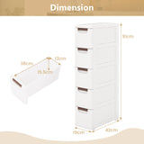 3/4/5/6-Drawer Rolling Organizer Unit Narrow Storage Cabinet with Built-In Wheels for Small Space-5-Drawer