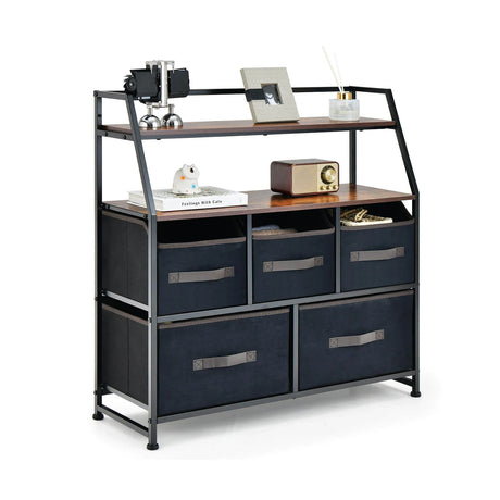 5 Drawers Storage Dresser with Fabric Bin for Living Room Bedroom-Black