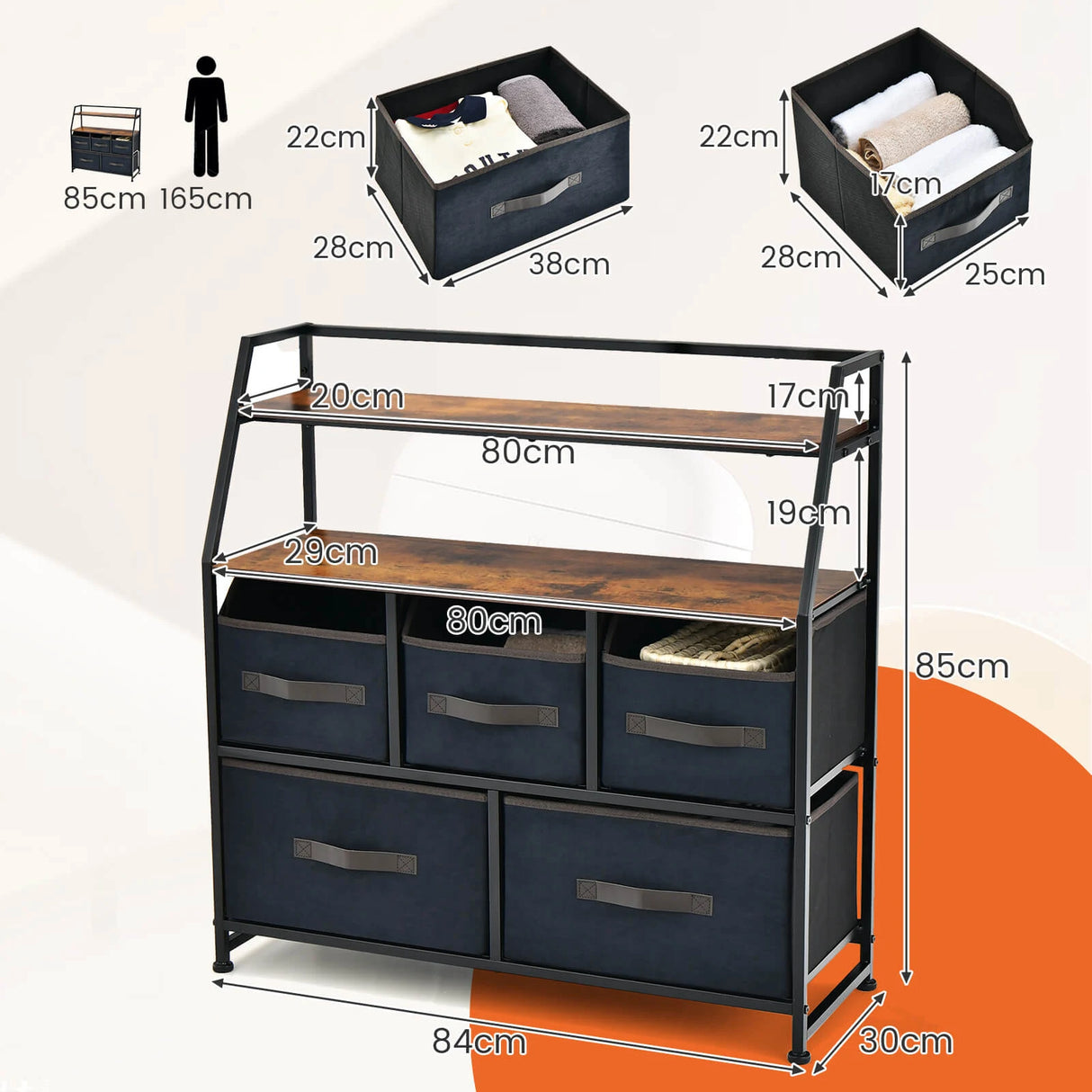 5 Drawers Storage Dresser with Fabric Bin for Living Room Bedroom-Black