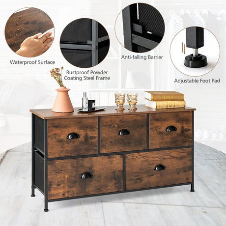 2-Tier Dresser Organizer with 5 Drawers & Steel Frame