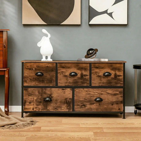 2-Tier Dresser Organizer with 5 Drawers & Steel Frame