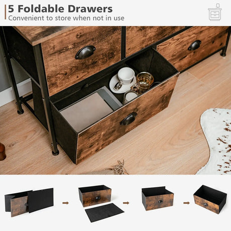 2-Tier Dresser Organizer with 5 Drawers & Steel Frame