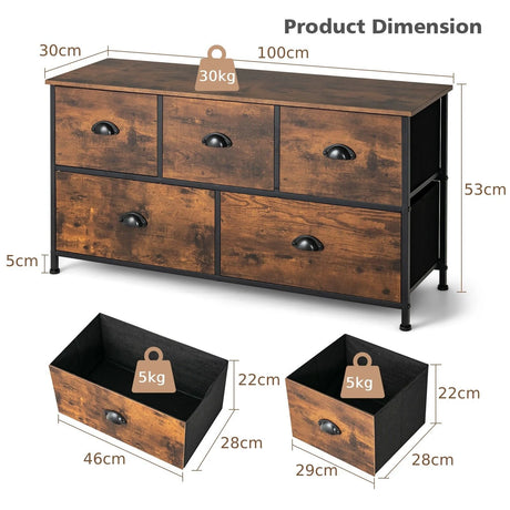 2-Tier Dresser Organizer with 5 Drawers & Steel Frame