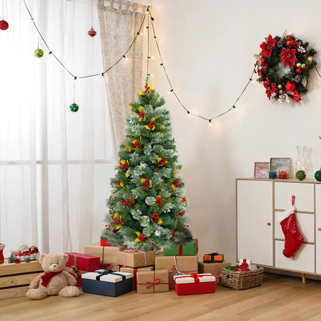 Pre-Lit Artificial Christmas Tree with 453 PVC and 230 Warm White LED Lights-1.5M