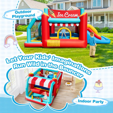 5-in-1 Ice Cream Jumping Castle Inflatable Bounce House with Slide without Blower
