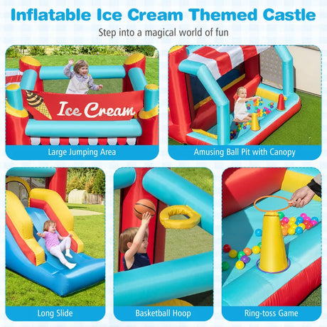 5-in-1 Ice Cream Jumping Castle Inflatable Bounce House with Slide without Blower
