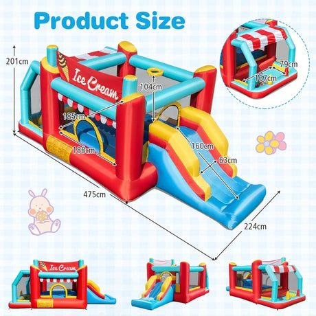 5-in-1 Ice Cream Jumping Castle Inflatable Bounce House with Slide without Blower