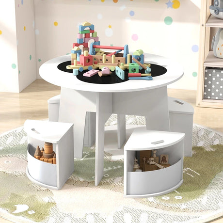 5 PCS Kids Table and Chair Set with Storage Stools for Activity-White