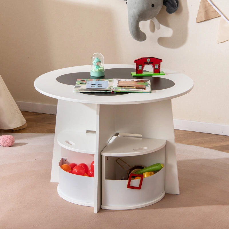 5 PCS Kids Table and Chair Set with Storage Stools for Activity-White