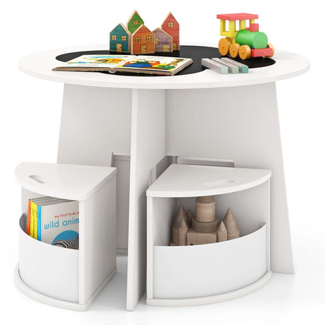 5 PCS Kids Table and Chair Set with Storage Stools for Activity-White