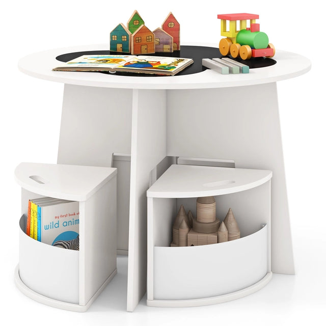 5 PCS Kids Table and Chair Set with Storage Stools for Activity-White