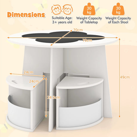 5 PCS Kids Table and Chair Set with Storage Stools for Activity-White